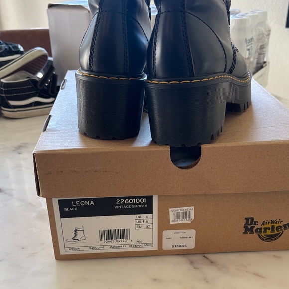 Dr. Martens Leona Black Leather Combat Boots - Picture 2 of 4